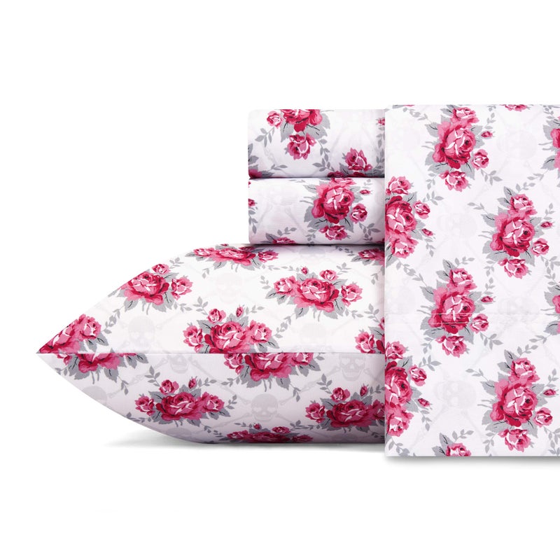 Betsey Johnson - King Bed Sheets, Soft & Lightweight Bedding, Fade & Wrinkle Resistant (Skull Rose Trellis, King) - Image 1